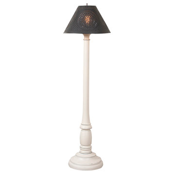 Irvins Country Tinware Brinton Floor Lamp in Rustic White with Smokey Black Met