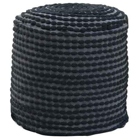GDF Studio Collier Outdoor Handcrafted Cylinder Pouf Ottoman, Black