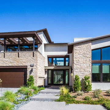 Angular Contemporary Facade With Natural Looking Stone