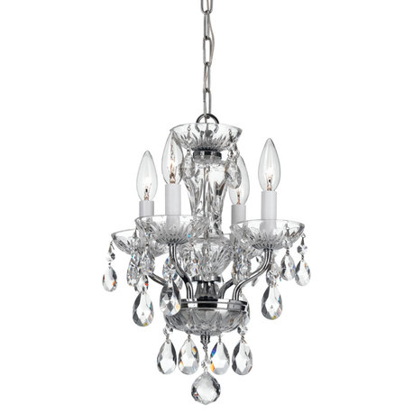 Traditional Crystal 4 Light Mini Chandelier, Chrome, Clear Italian