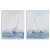 Serene Sailboats Floating Cloudy Sea Sky Painting, 2pc, each 10 x 15