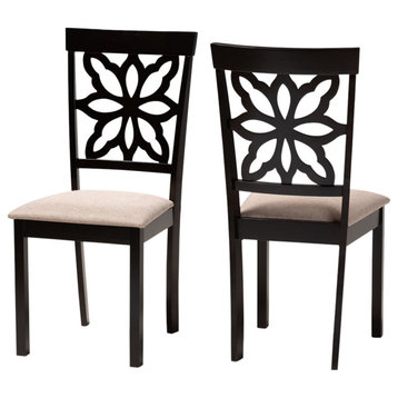 Carta Modern Dark Brown Wood 2-Piece Dining Chair Set, Sand/Dark Brown