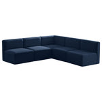 Meridian Furniture - Quincy Velvet Upholstered 5-Piece L-Shaped Modular Sectional, Navy - Show them all that less is more with the minimalist look of this Quincy velvet cloud-like comfort modular sectional. This elegant chair features a simple design that's all about comfort and modern style. The soft navy velvet upholstery is sleek to the touch, and the back of the unit features deep horizontal channel tufting for a look that wows. Because this is a modular seating option, you can pair it easily with other items in the Quincy collection to create a look you love. Latches underneath make it easy to mix and match items from the collection.