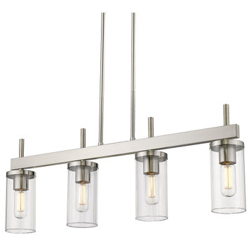 Winslett Linear Pendant, Pewter With Ribbed Clear Glass