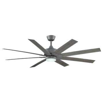 Levon 72" Ceiling Fan Galvanized With Weathered Wood Blades and LED Light