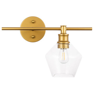 Living District Gene 1 Light Right Sconce, Brass With Clear Glass