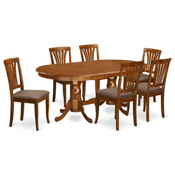 East West Furniture Plainville 7-piece Wood Dining Set with Linen Seat in Brown