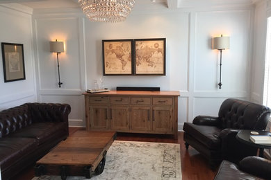 Inspiration for a large timeless enclosed medium tone wood floor and brown floor living room library remodel in Philadelphia with white walls, no fireplace and no tv