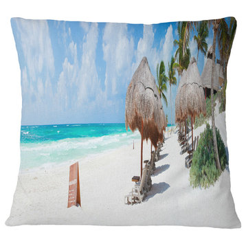 Caribbean Beach Panorama Landscape Photography Throw Pillow, 18"x18"