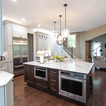 White Kitchen with Espresso Island, Galley Sink, Cambria Britannica Countertop