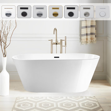 Vanity Art 54"x29" Acrylic Non-Slip Freestanding Soaking Bathtub, White/Matte Black, 54" Soaking