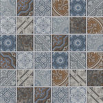 Tilesbay - Pasadena 2x2 Glossy Glass Tile, Sample - Pasadena 2x2x6mm Glass Tile features a patchwork of patterns in blues and browns. From delicate monochromatic floral motifs to bolder designs, this wow-your-guests mosaic is a conversation starter. With its diverse designs and on-trend color scheme, Pasadena offers a familiar yet contemporary look. Use this glass mosaic on residential or light commercial walls, shower surrounds, backsplash, or almost any vertical space where a distinctive pattern is desired. In the kitchen, bath, living room, or laundry room, this tile works overtime to give your space a signature statement with designer appeal. Pasadena is Greenguard Indoor Air Quality Certified® and comes mounted on mesh-backed sheets for a simplified installation and professional finish. Chips Per Sheet - 36