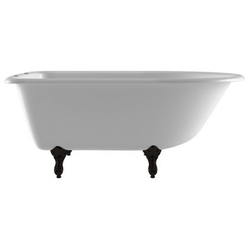 55" Cast Iron Rolled Rim Tub, 7" Faucet Hole Drillings, Oil Rubbed Bronze Feet