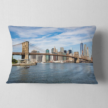 Summer Day Brooklyn Bridge Cityscape Throw Pillow, 12"x20"