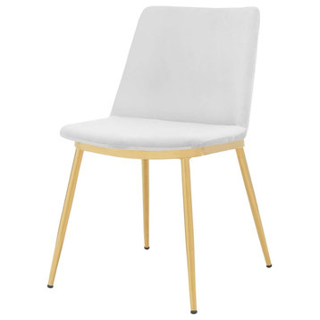 Set of 2 Modern Dining Chair, Gold Metal Legs With Padded Velvet Seat, White