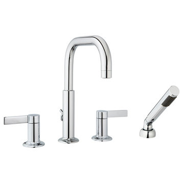 Nature 4-Hole Roman Tub Set With Handheld Shower and Levers, Polished Chrome