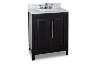 30 inch Bathroom Vanity Black Finish Carrera White Marble Countertop