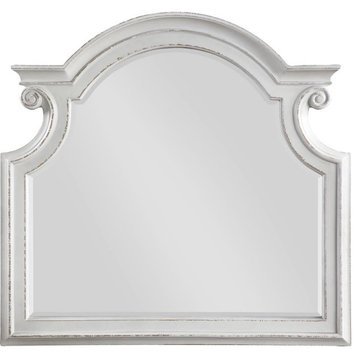 ACME Florian Wooden Arched Frame Mirror with Beveled Edge in Antique White