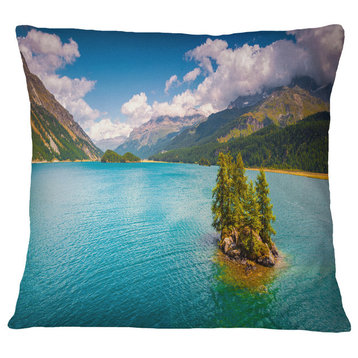 Silsersee Lake in The Swiss Alps Landscape Printed Throw Pillow, 16"x16"