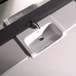 Inka 3411 Semi-Recessed Ceramic Bathroom Sink in White - Bathroom Sinks