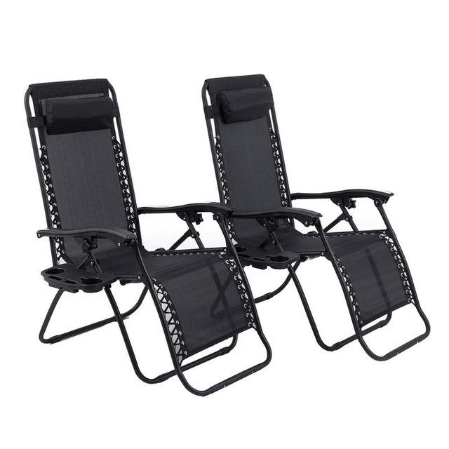 Zero Gravity Lounge Patio Chairs With Cup Holder, Set of 2