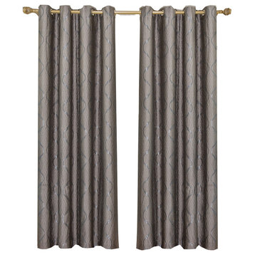 Laguna 100% Polyester Jacquard Grommet Curtains, Set of 2, Taupe, 104"x84"