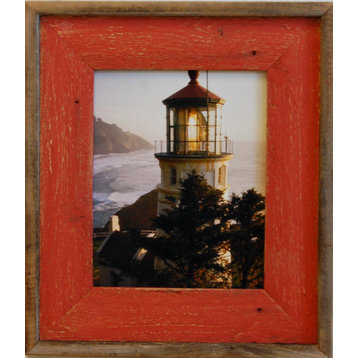 Red Barnwood Picture Frame, Lighthouse Red Distressed Wood Frame, 10"x20"