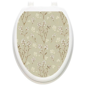 Delicate Flowers Toilet Tattoos Seat Cover, Vinyl Lid Decal, Bathroom Decor, Elongated