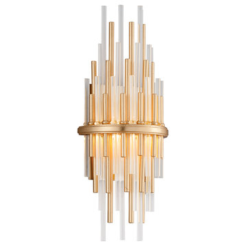Corbett Theory Wall Sconce in Gold Leaf With Polished Stainless