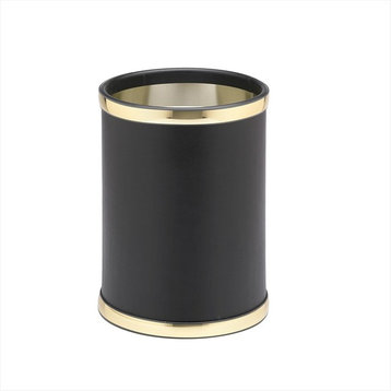 Kraftware Sophisticates Round Wastebasket, Black With Polished Gold