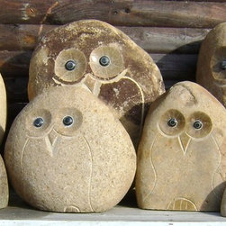 Natural Stone Owls - Garden Statues And Yard Art
