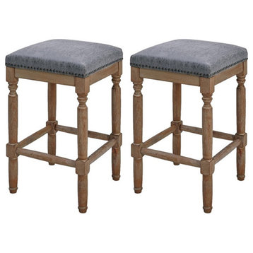 New Pacific Direct Ernie 26.5" Faux Leather Counter Stool in Gray (Set of 2)