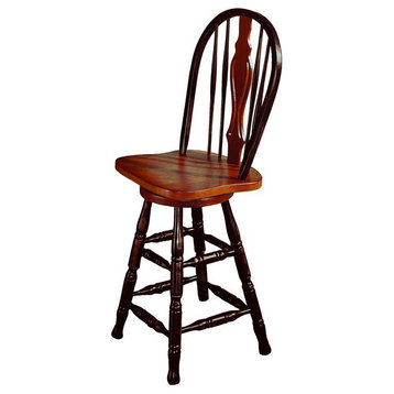 Sunset Trading Keyhole 24" Wood Barstool/Counter Stool in Antique Black/Cherry