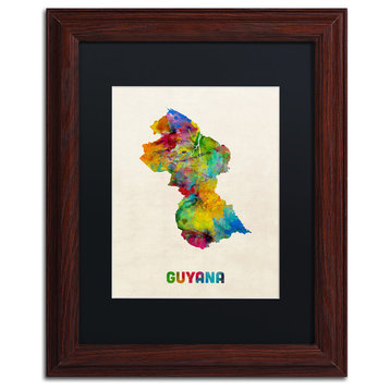 'Guyana Watercolor Map' Matted Framed Canvas Art by Michael Tompsett