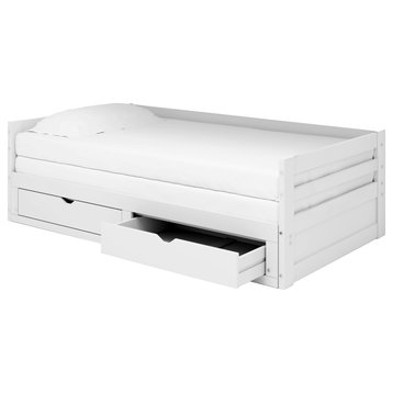 Jasper Twin to King Extending Day Bed, Storage Drawers, White