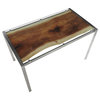 Live Edge Contemporary Table, Stainless Steel With Printed Glass Top