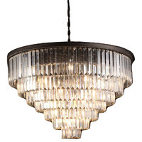 7-Tier Odeon Fringe Crystal Chandelier, Black Frame, 5-Tier 32" Width