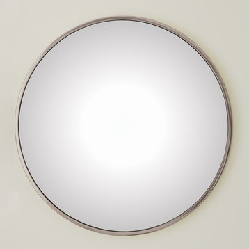 Classic Minimalist Silver Nickel Convex Wall Mirror, Thin Frame 42" Round