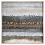Uttermost - Uttermost Layers Landscape Art - Layered Metallic Neutrals Create A Masculine And Industrial Feel In This Hand Painted Abstract On Canvas. Gold Leaf Accents Pop Against A Brown, Charcoal, And Gray Background. A Champagne Silver Frame Surrounds Each Canvas, Which Has Been Stretched And Applied To A Wooden Frame. Due To The Handcrafted Nature Of This Artwork, Each Piece May Have Subtle Differences.