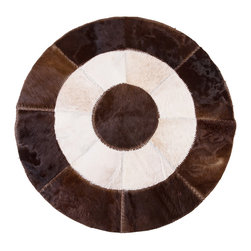 Unique Cowhide Patchwork Area Rug Round Handmade Hair-on-Hide, 5'1", Brown White - Area Rugs