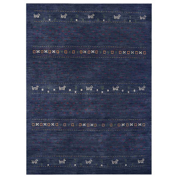 Hand Knotted Loom Wool Area Rug Contemporary Blue, [Rectangle] 10'x13'