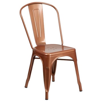Flash Furniture Metal Curved Slat Back Dining Side Chair in Copper
