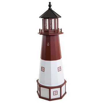 Outdoor Deluxe Wood and Poly Lumber Lighthouse Lawn Ornament, Barnegat, 66 Inch, Solar Light