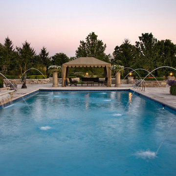 Lake Forest, IL Swimming Pool and Raised Hot Tub with Laminar Fountains