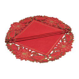 Xia Home Fashions - Holiday Spirit Embroidered Cutwork Christmas Doilies, 12", Set of 4 - Placemats