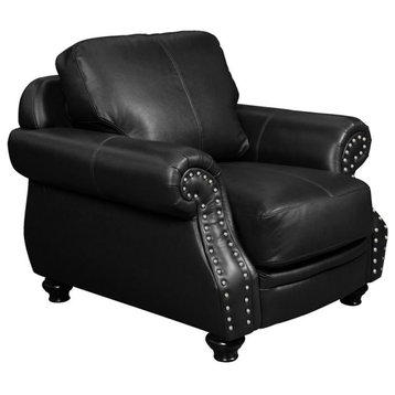 Sunset Trading Charleston 42" Top-Grain Leather Armchair in Black