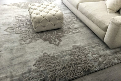 soggiorno contemporaneo con tappeto moderno di seta