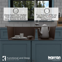Karran Drop-In Quartz 34" 1-Hole 60/40 Double Bowl Kitchen Sink, Brown