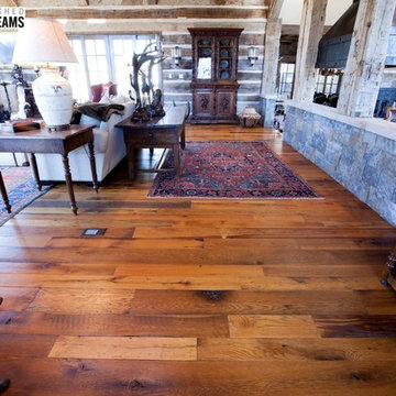 Hand Hewn Hammer Beams and Slab Siding with Oak Flooring