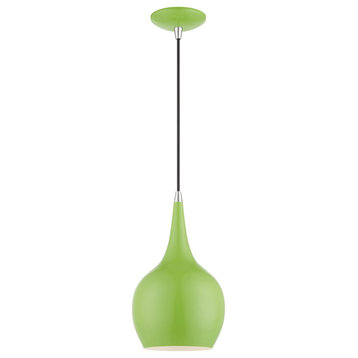 Andes 1 Light Shiny Apple Green With Polished Chrome Accents Mini Pendant
